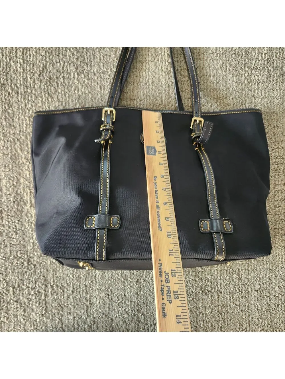 Dooney & Bourke East West Shopper Black Nylon Tote Bag with Leather Trim